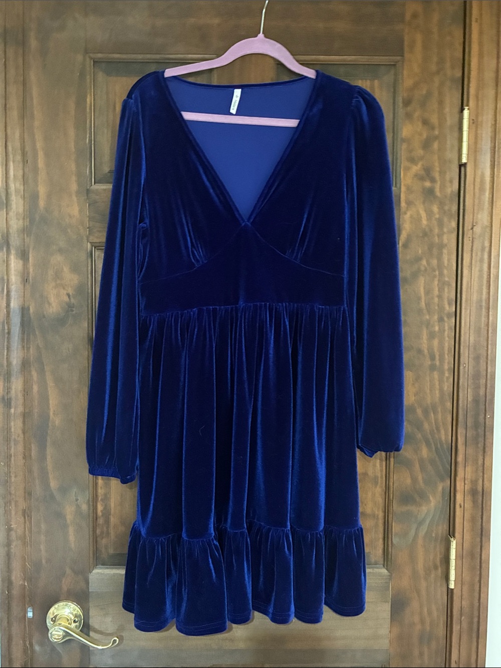 HALARA Deep Blue Velvet Long Sleeve Dress